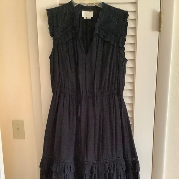 KATE SPADE BLACK EMBROIDERED LACED FULLY LINED TIERED MIDI VISCOSE WOMAN… - Picture 2 of 11